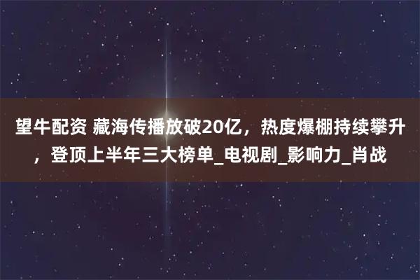 望牛配资 藏海传播放破20亿，热度爆棚持续攀升，登顶上半年三大榜单_电视剧_影响力_肖战